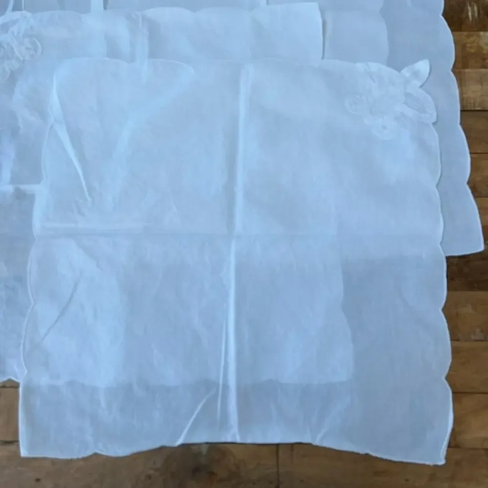 Handmade White Sheer Linen Napkins Floral Embroidery 16x16